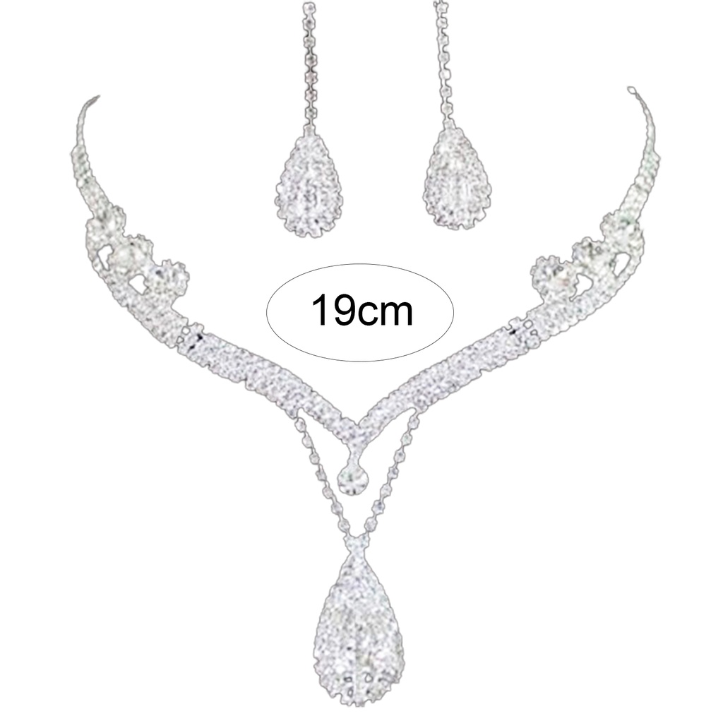 Bộ dây chuyền bông tai hình giọt nước đính đá lấp lánh sang trọng quý phái dành cho nữ