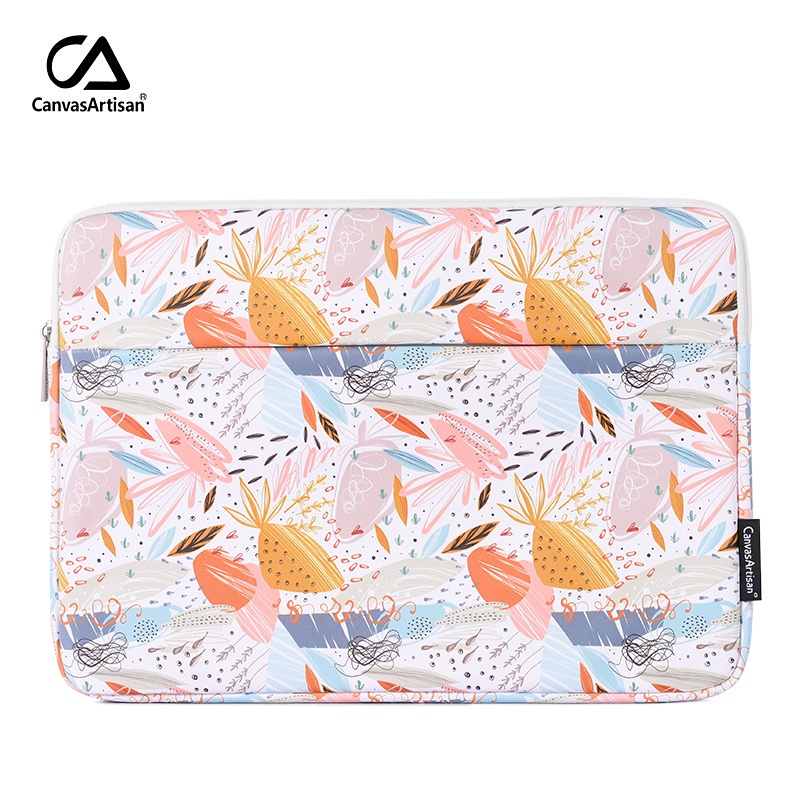 CanvasArtisan Túi đựng laptop vải phối da chống thấm nước in họa tiết graffiti xinh xắn cho Matebook Air Pro 11/12/13/14/15inch