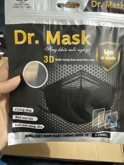 (Túi 3 chiếc) Khẩu trang 3D Dr.Mask 4 lớp than hoạt tính | BigBuy360 - bigbuy360.vn