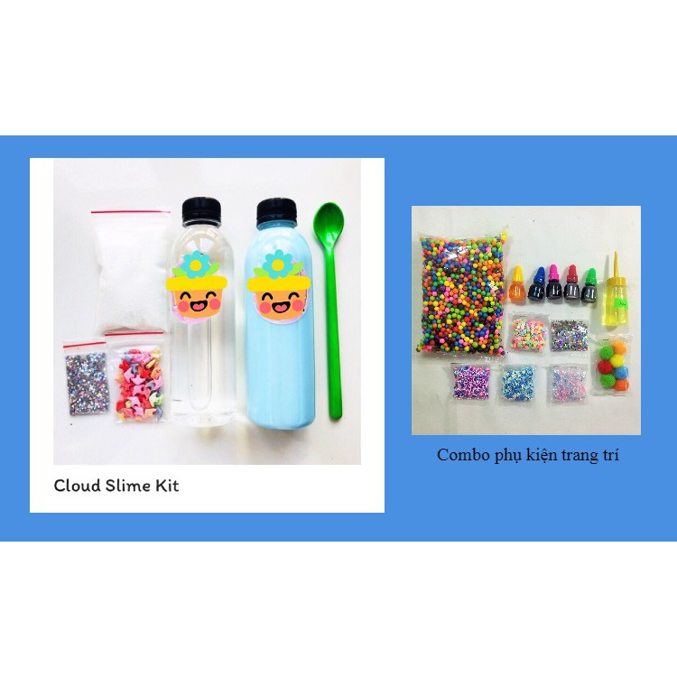 Bộ kit làm slime mây + combo phụ kiện trang trí