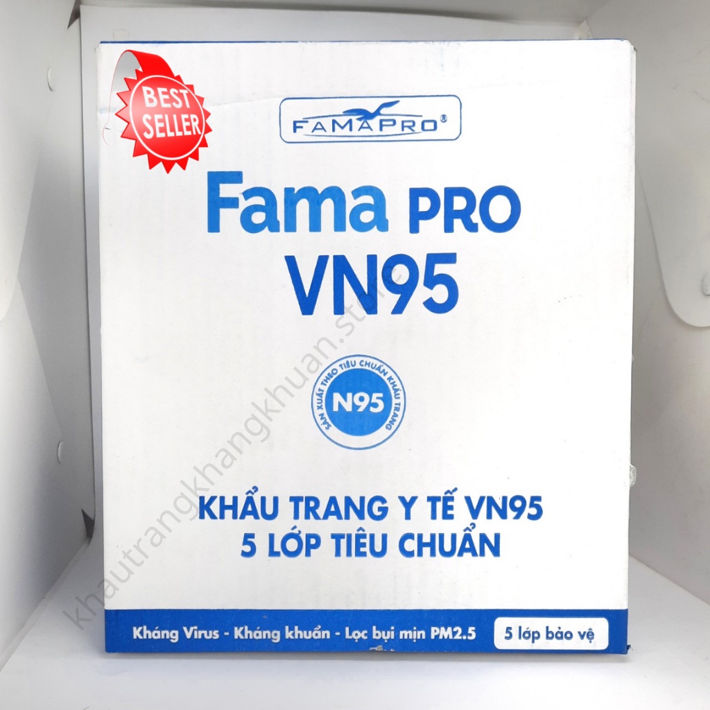 Khẩu trang VN95 Famapro, khẩu trang màu trắng, 5 lớp, tiết kiệm, đạt chuẩn, bán tại các nhà thuốc lớn (túi 10 cái)