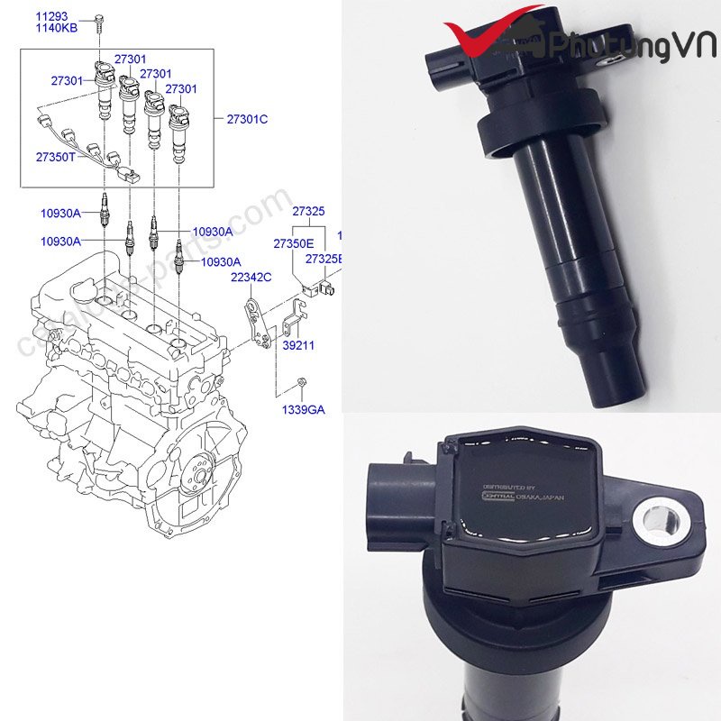 Mobin Hyundai i20,Mô bin đánh lửa Hyundai i20 273002B010 -Hàng chính hãng -JCAP -Nhật bản -Bảo hành 