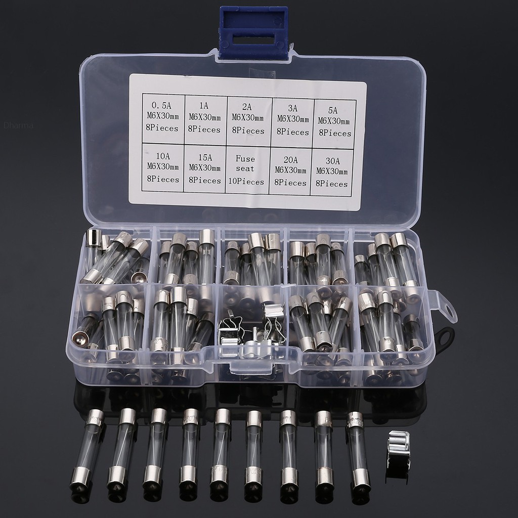 72 Cầu Chì Ống Thủy Tinh 6x30mm Kèm Giá Đỡ Cầu Chì