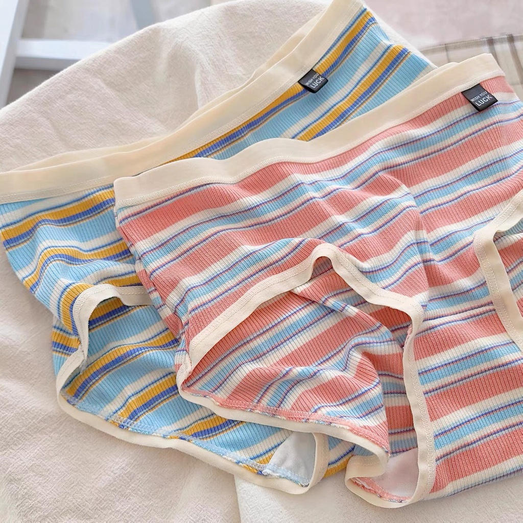 Quần Lót Nữ Cotton Lạnh Co Dãn Phối Kẻ Mềm Mại WI.SH YO.U LUC.K (Loại 1)
