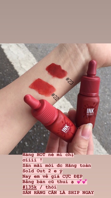 ( Sẵn ) Son kem INK VELVET PERIPERA màu 22 - 23 | Thế Giới Skin Care