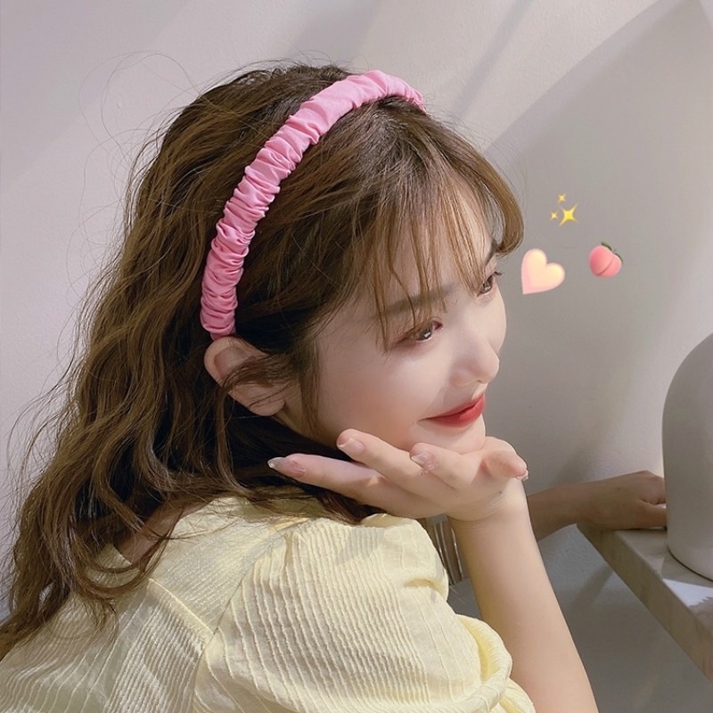 Băng đô vải Satin xếp ly phong cách Hàn Quốc ngọt ngào