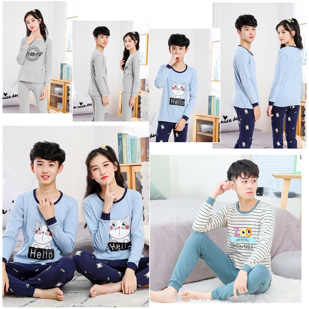 Bộ Đồ Ngủ Tay Dài Chất Liệu Cotton 140cm - 180cm Thời Trang Xuân Thu Cho Nam Và Nữ