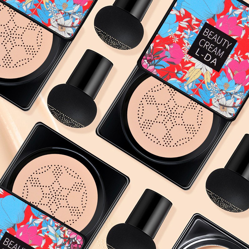 ⚜️Kem nền dạng cushion tích hợp kem foundation kem BB CC và kem che khuyết điểm cùng cọ đầu nấm nhỏ dành cho trang điểm