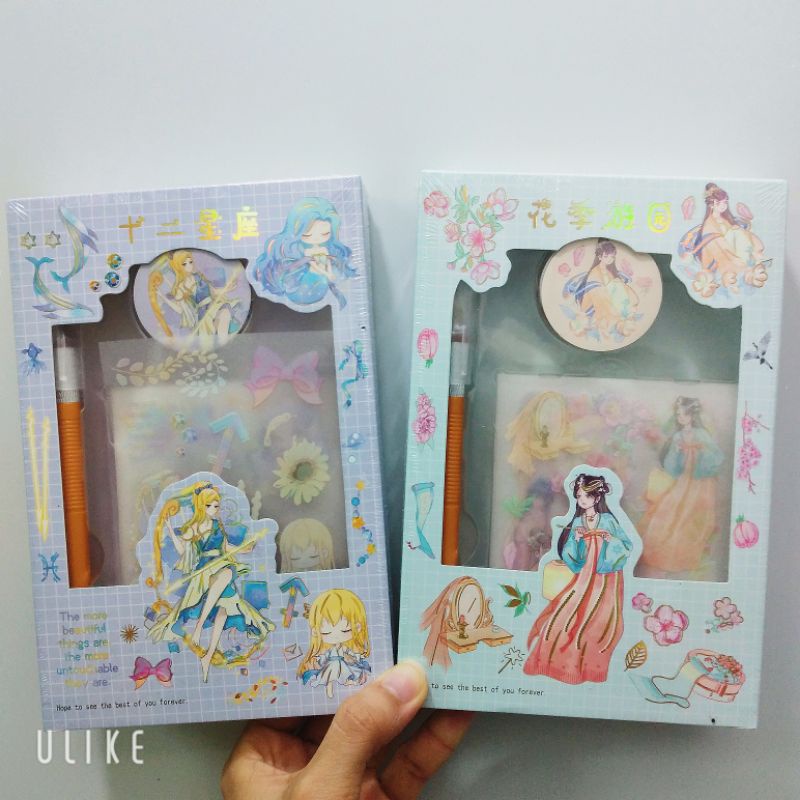 Hộp combo 6 tấm sticker Cổ trang/Chibi washi tape kèm dao cắt