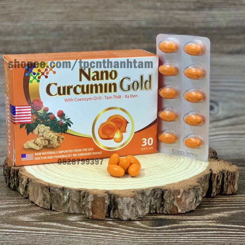 Viên tinh nghệ Nano Curcumin Gold  Tam Thất Xạ Đen giảm viêm loét dạ dày, tá tràng, ung bướu - Hộp 30 viên