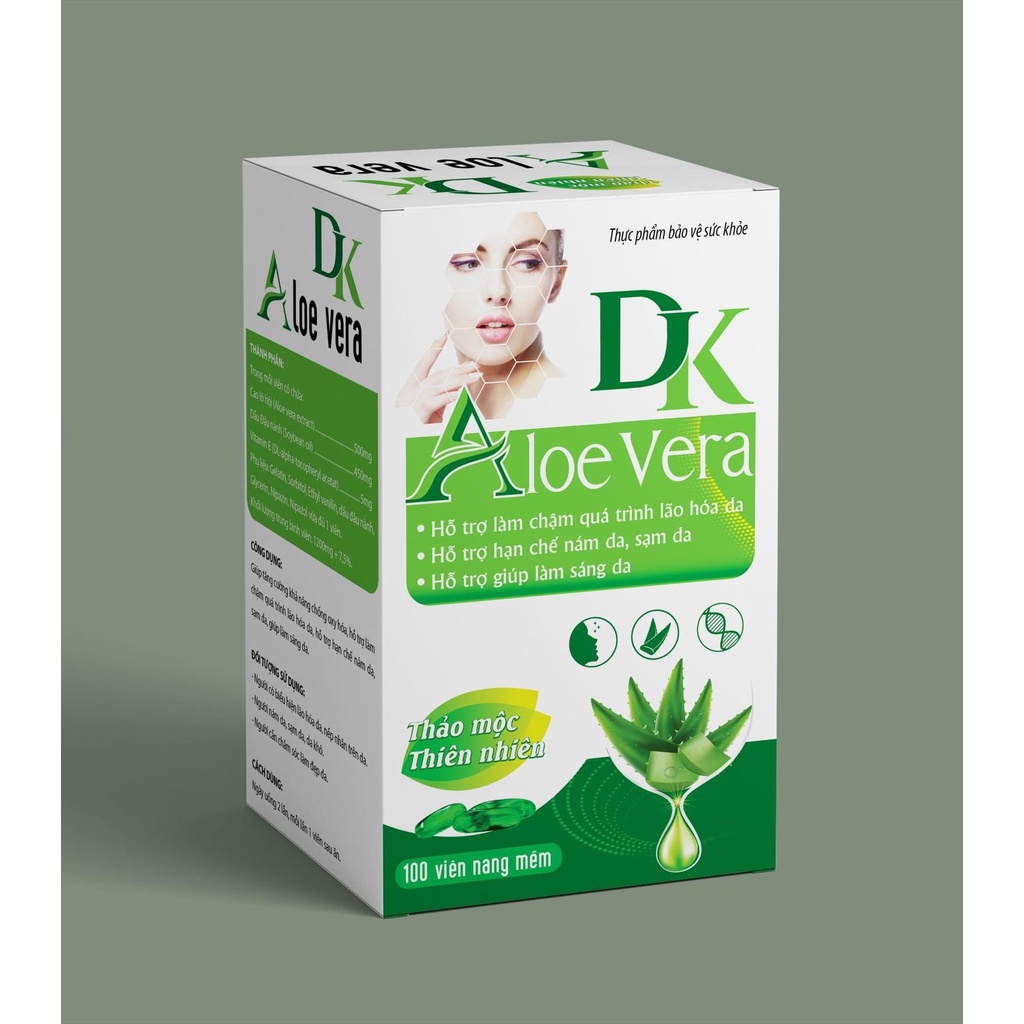 DK ALOE VERA Green Viên uống đẹp da, dưỡng da, giúp dưỡng ẩm, chống lão hóa và tái tạo da (Hộp 100 viên )