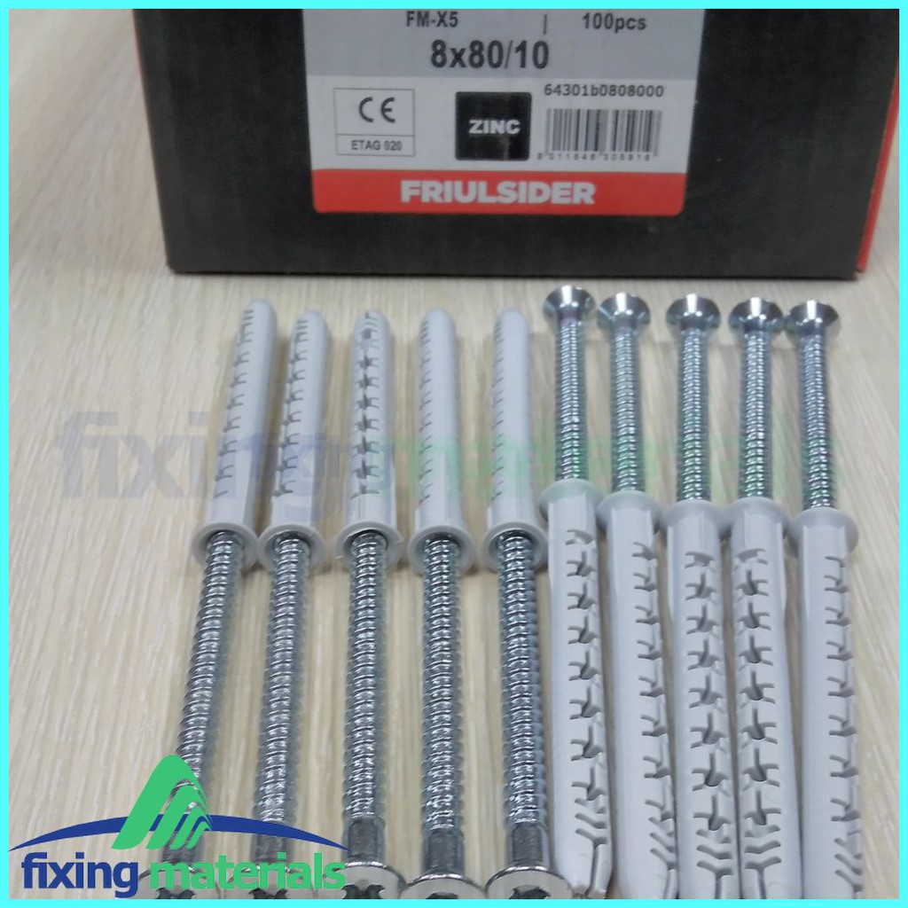 Túi 25 cái tắc kê nhựa cao cấp Friulsider X5 - 8x80 (SX tại Ý, kèm theo vít thép mạ kẽm)
