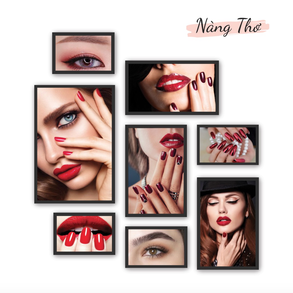 BỘ 8 TRANH CỨNG DÁN TIỆM NAILS, SALON TÓC & PHUN XĂM MÔI MÀY_THIẾT KẾ NÀNG THƠ