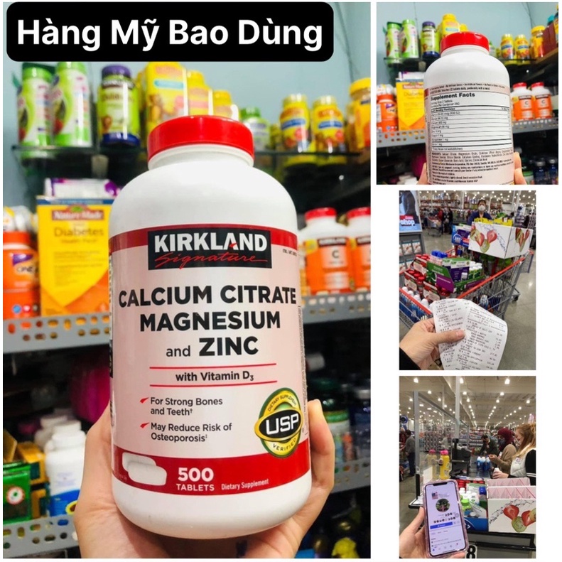 [Hàng Mỹ Bao Check] Viên uống Canxi của Mỹ cho người lớn - Kirkland Calcium 600mg + D3 - Hộp 500 viên [Sẵn]