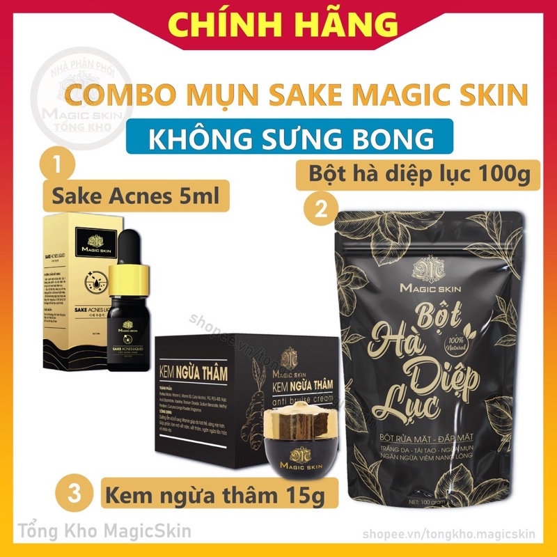 (BỘ 3 SẢN PHẨM) tinh chất ngừa mụn sake magic skin