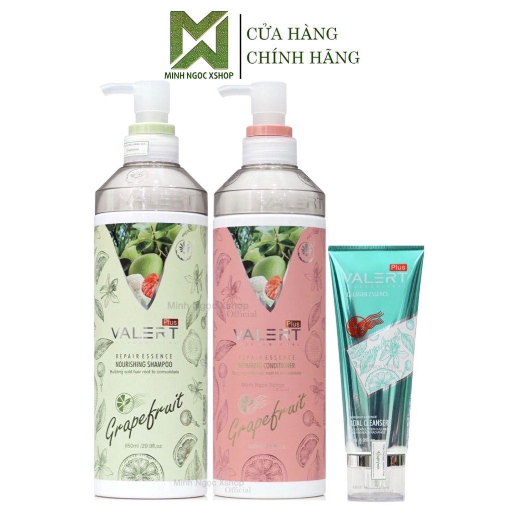 Cặp dầu gội, xả bưởi VALERT GRAPEFRUIT 850ml chống rụng kích thích mọc tóc tặng kèm sữa rửa mặt 120ml