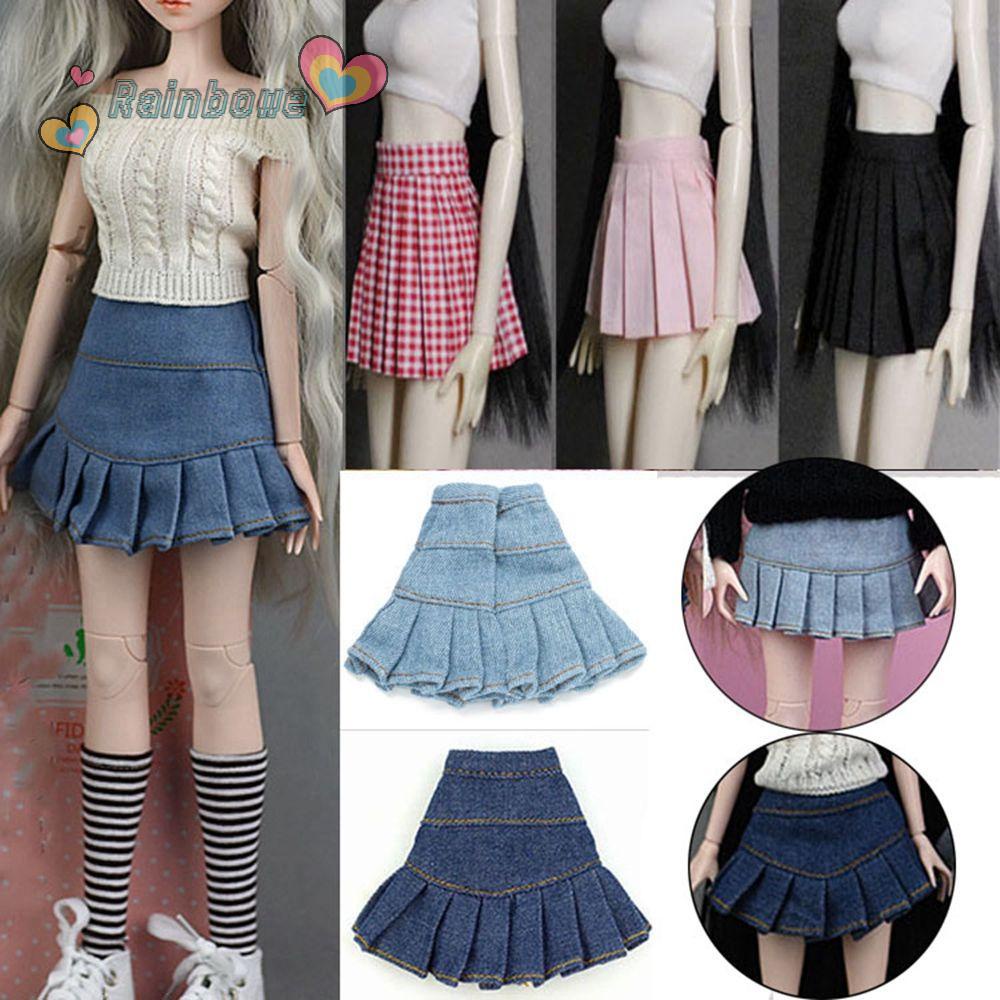 Chân váy jean xanh chữ A mini cho búp bê kích thước 30cm 1/3 1/6