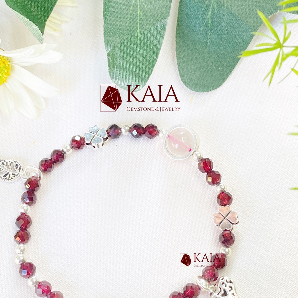 Vòng tay phong thuỷ Ngọc Hồng Lựu - Garnet mix charm bạc phụ kiện thời trang nữ may mắn bình an - M1 - KAIA