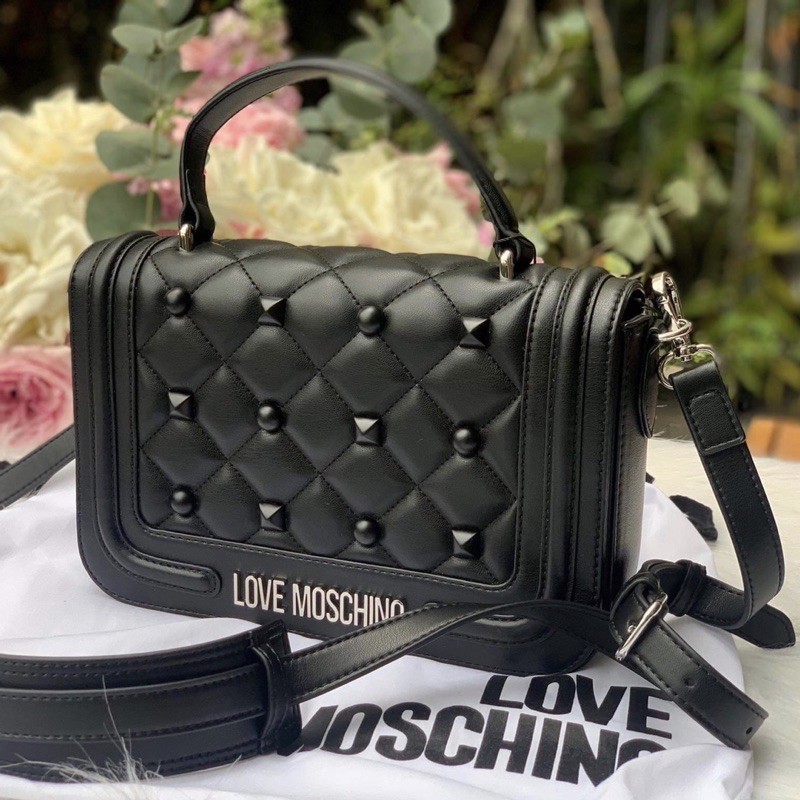 Túi Love Moschino đen đính đinh có quai xách siêu xinh - hàng Mỹ chính hãng