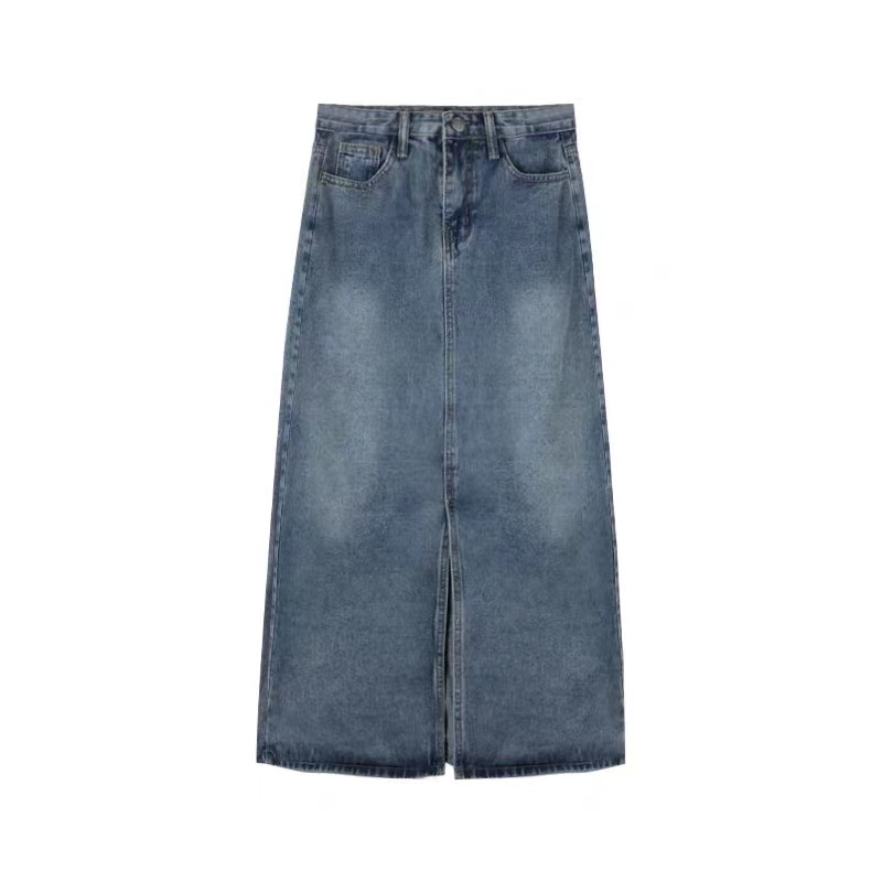 Chân Váy Denim Dài Qua Gối Dáng Chữ a Lưng Cao Phong Cách Phương Tây Retro Cỡ Lớn