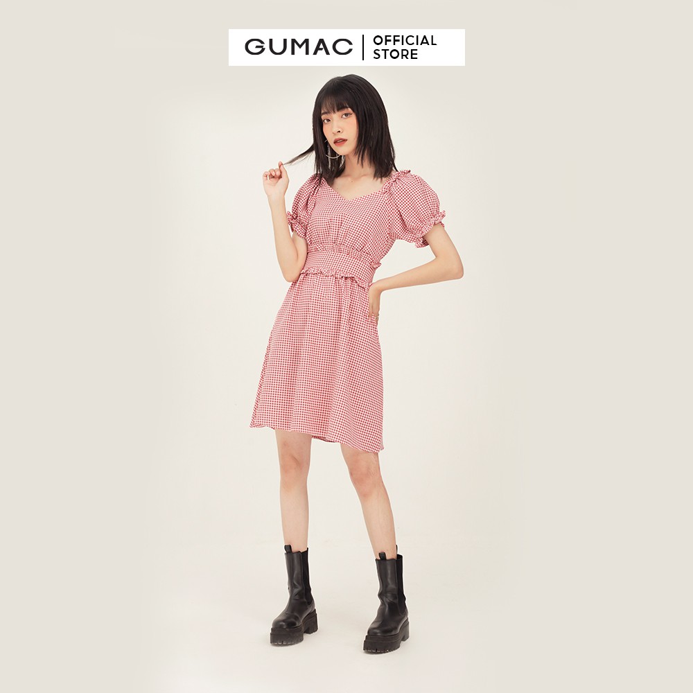 Đầm xòe nữ họa tiết caro bản eo GUMAC đủ màu đủ size, năng động, trẻ trung DB341 | BigBuy360 - bigbuy360.vn