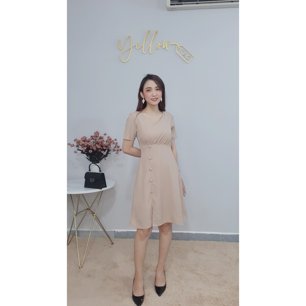 YELLOWTAG - Đầm xòe đính nút công sở/dạo phố