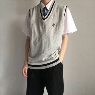 Áo gile len kẻ trơn unisex