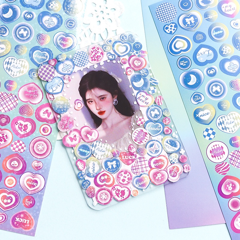 Bộ 2 Tấm Sticker Hình Trái Tim Lấp Lánh