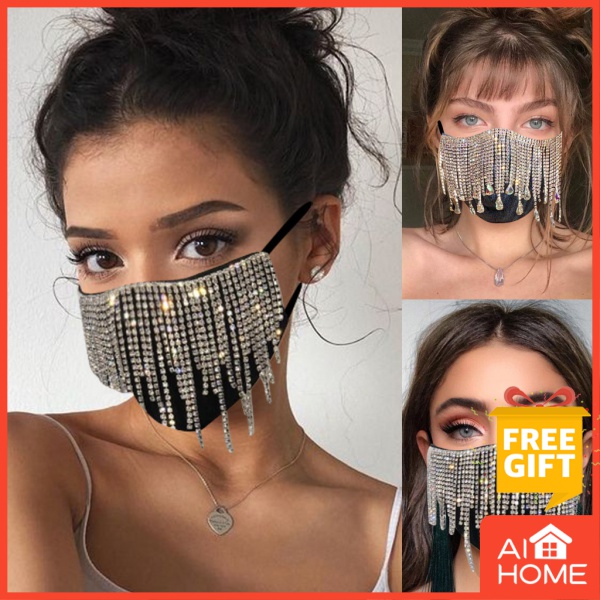 Mặt Nạ Đính Đá Phối Tua Rua Lấp Lánh Thời Trang unisex