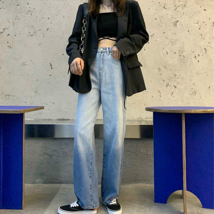 Quần Jeans Lưng Cao Dáng Rộng Thời Trang Cá Tính Dành Cho Nữ