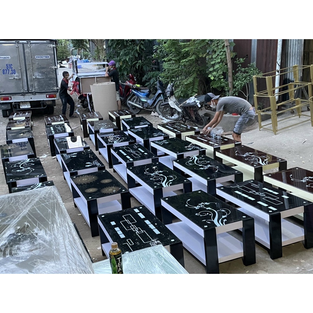 Bàn trà, sofa hình chữ nhật mặt kính cường lực, khung gỗ MDF BS03