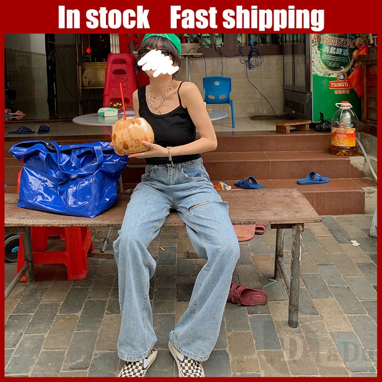 Quần Jeans Dài Phối Vết Rách Cá Tính Thời Trang Nữ