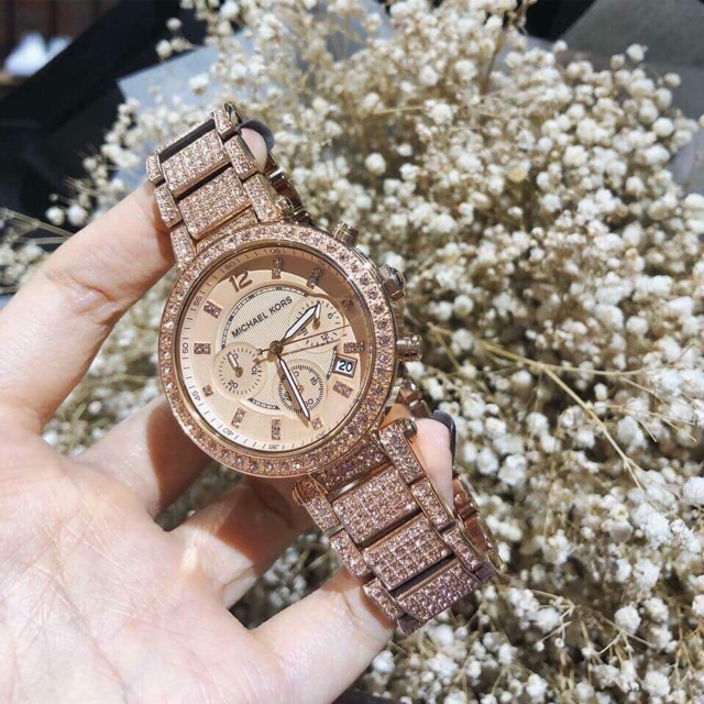 🌻Đồng Hồ Nữ MICHAEL KORS Uptown Glam Parker Chronograph Rose Gold - Tone Watch 39mm