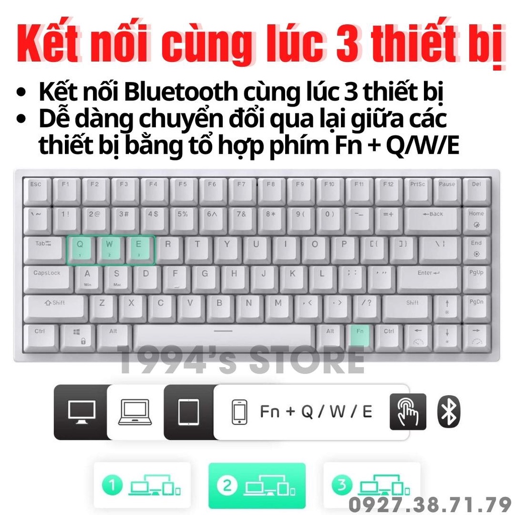 ▬RK84 VERSION 4.0 HOTSWAP - Bàn phím cơ Royal Kludge Led RGB Wireless 2.4G + Bluetooth 5.1 Có dây Type C