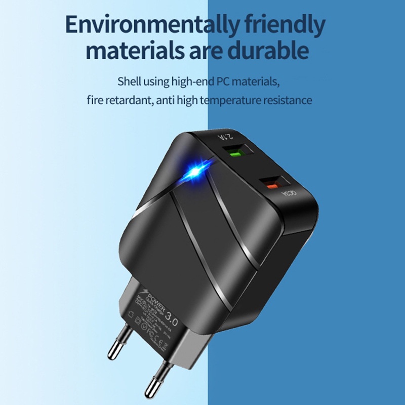 Cốc Sạc Nhanh Hai Cổng USB 28W Qc3.0+2.1a Phích Cắm EU US UK Tiện Dụng