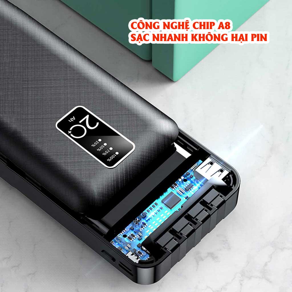 Pin Sạc Dự Phòng 20.000mAh HXSJ A1 - 2 Cổng Sạc Vào Type-C/Micro Tích hợp sẵn 4 đầu sạc chuyên dụng tiện lợi