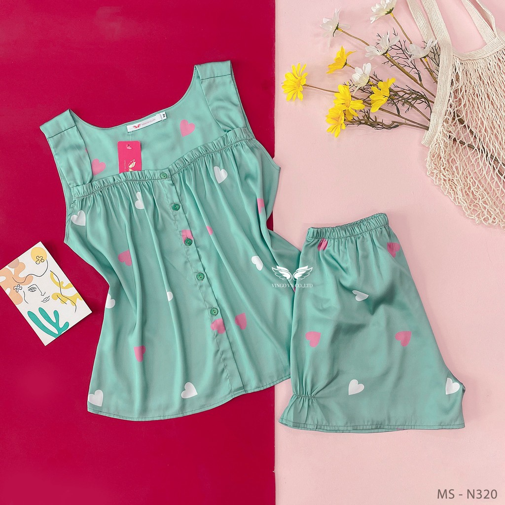 VINGO Bộ Đồ Ngủ Mặc Nhà Nữ Lụa Pháp Cao Cấp Áo Cổ Vuông Quần Cộc Bo Chun Màu Hồng N320 VNGO | BigBuy360 - bigbuy360.vn