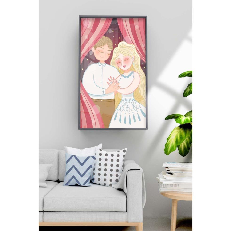Tranh Canvas Hình Couple Dễ Thương Trang Trí Phòng Cho Cặp Đôi - Khung Composite