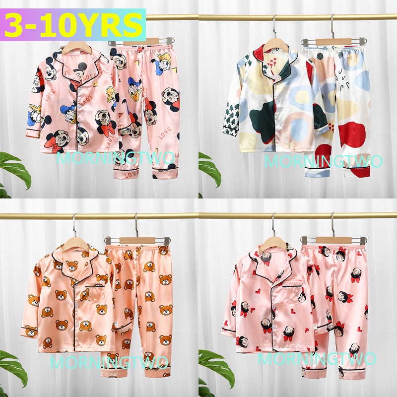 Set Đồ Ngủ Pijama Chất Liệu Lụa Cao Cấp Thời Trang Cho Bé Gái