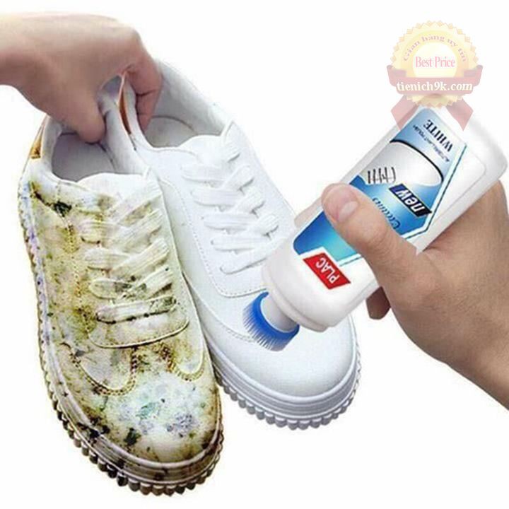 Lọ tẩy trắng làm sạch giày dép giày sneaker túi xách Plac đầu chổi kèm cọ vệ sinh nước đánh vết ố bẩn