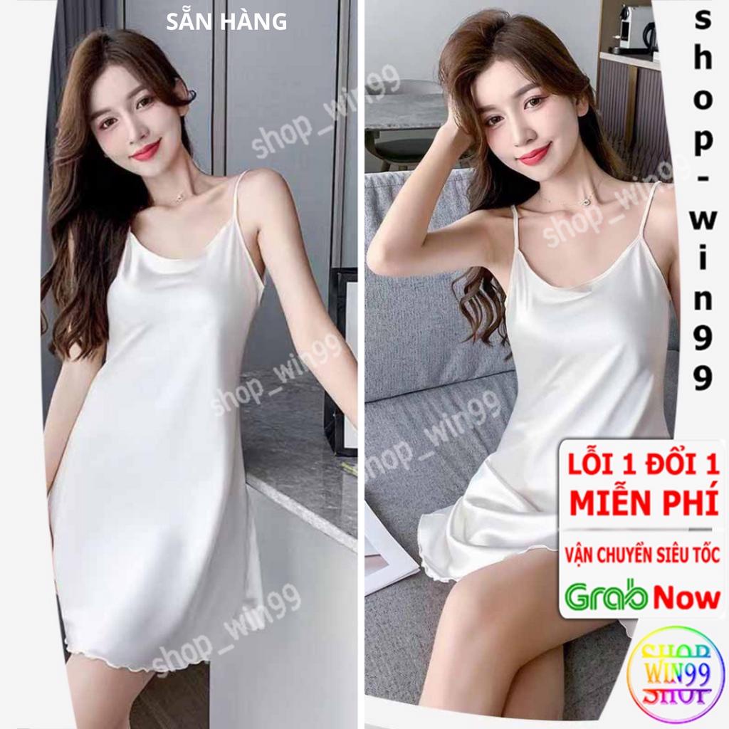 Váy ngủ hai dây lụa satin sexy cao cấp Đầm mặc nhà gợi cảm quyến rũ sexy