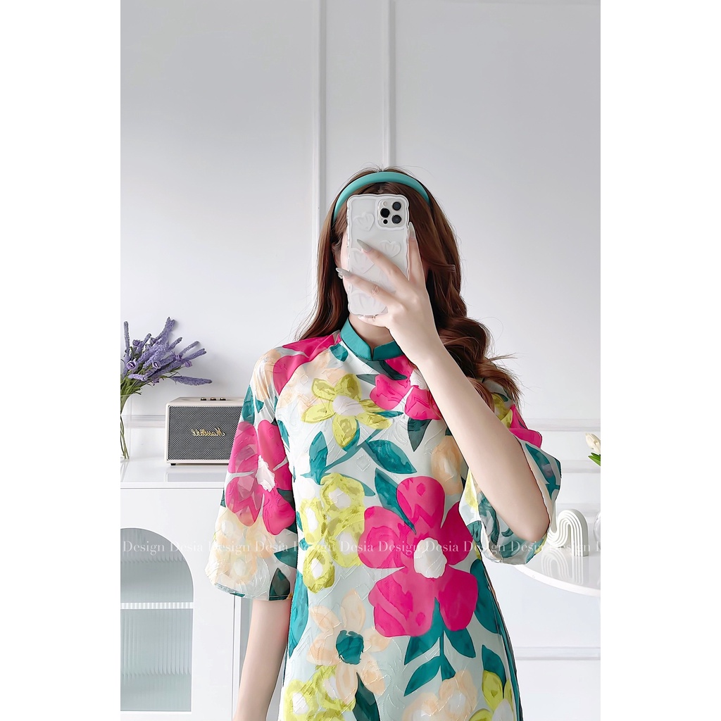 Áo dài hoạ tiết thiên hy+ tặng kèm quần nhà DESIA | BigBuy360 - bigbuy360.vn