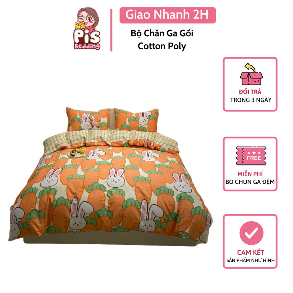 Bộ Chăn Ga Gối Cotton Poly Thỏ Carot