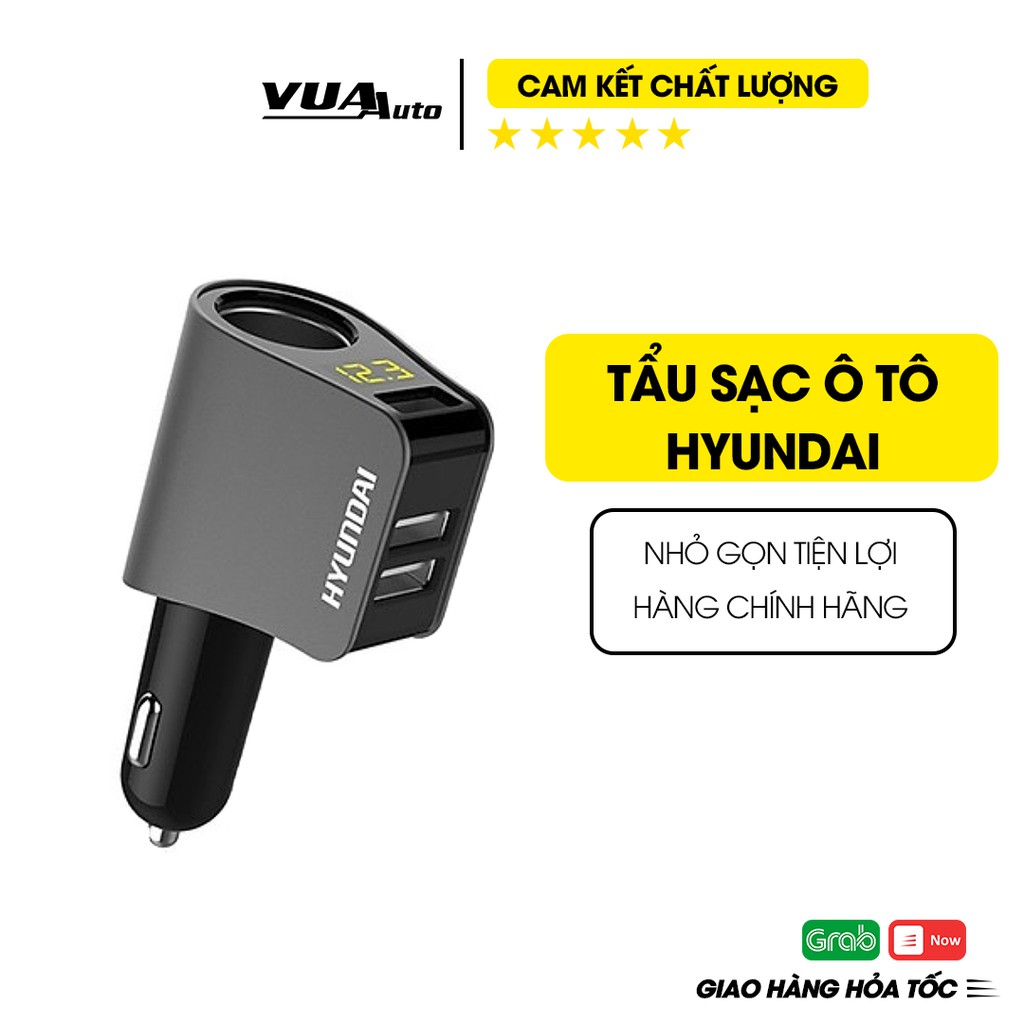 Tẩu sạc ô tô Hyundai chính hãng, 1 đầu tẩu sạc nhanh ổn định và 3 cổng USB, đèn led báo hiệu điện áp ắc quy tiện lợi