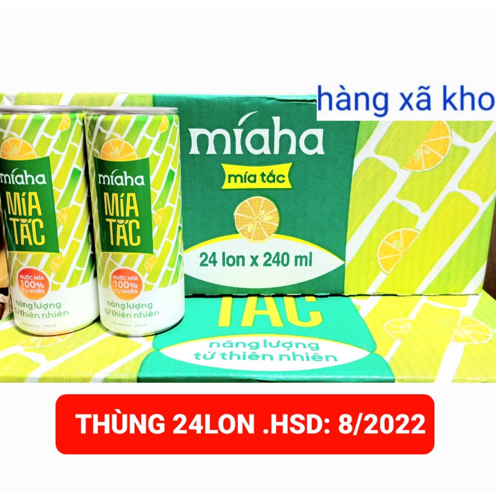 Thùng 24 lon Nước mía Míaha 3 vị 100% tự nhiên, lon 240ml.hsd;4/2024