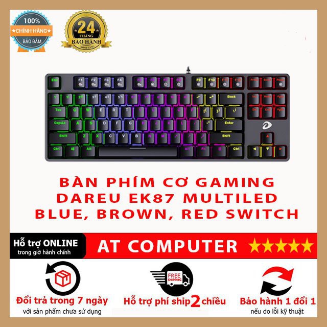 Bàn phím cơ gaming Dareu EK87 ❤️FREESHIP❤️ Multi Led 7 màu, Blue, Red, Brown Switch, keycap ABS Doub