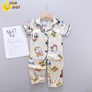 Bộ đồ ngủ áo ngắn tay + quần dài in họa tiết hoạt hình đáng yêu dành cho trẻ em