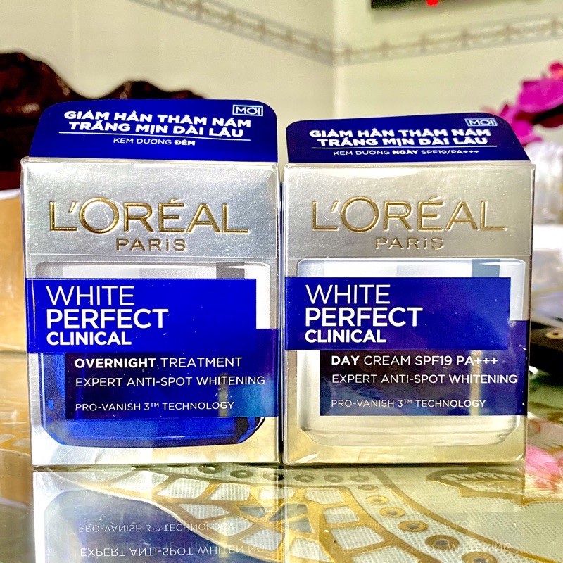 Bộ đôi kem dưỡng làm sáng da giảm thâm nám ngày và đêm Loreal (L'Oreal) Paris White Perfect Clinical 50mlx2