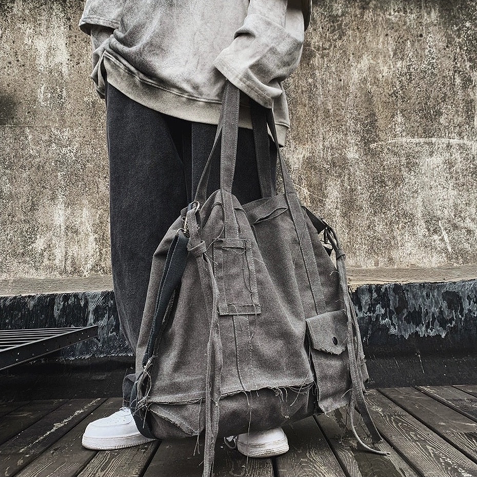 Túi đeo chéo cỡ lớn phong cách bụi bặm vải canvas 2 mặt vừa laptop 15.6 inch