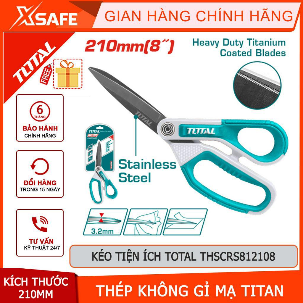 Kéo tiện ích TOTAL THSCRS812108 210mm, chất liệu thép không gỉ mạ titan, độ dày lưỡi dao 3.2mm, dùng cắt vải, nhựa, bìa